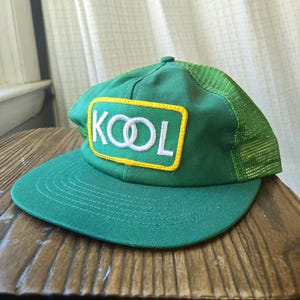Vintage Size LARGE Green Snapback Hat Kool Cigarettes Embroidered Patch  Logo, Trucker Mesh, Flat Bill, Retro Men