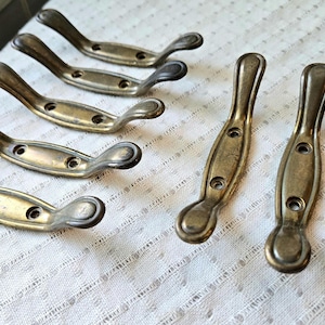 Vintage patina old aged Brass Drawer Pulls KBC N12082 - Curved 4 Inch unique Keeler Hardware furniture restoration, 40s 50s 60s midcentury