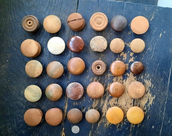 Interesting Old Wood drawer pull round, vintage, large wooden knobs, worn distressed antique Hardware, SOLD INDIVIDUALLY,  primitive cabinet