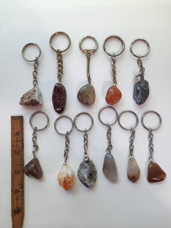 1 Vintage Real Stone Keychain - Agate Geode Cryst… - image 3
