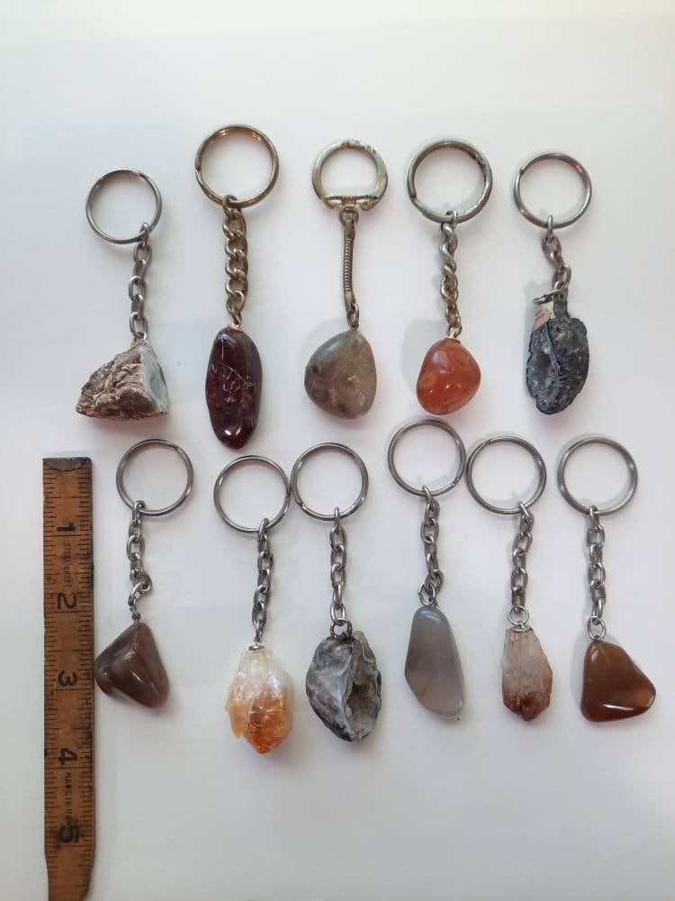 Key Chain With Little Rocks 1 Vintage Keychain With Real Stone Rock Key Chain - Agate Geode Crystal ...