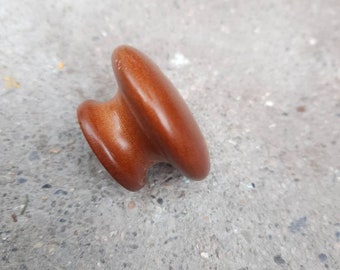 1 Small stained wood knob Round Wood drawer pull, Wooden cabinet hardware country vintage farmhouse, 1.25", Brown, faded distressed worn