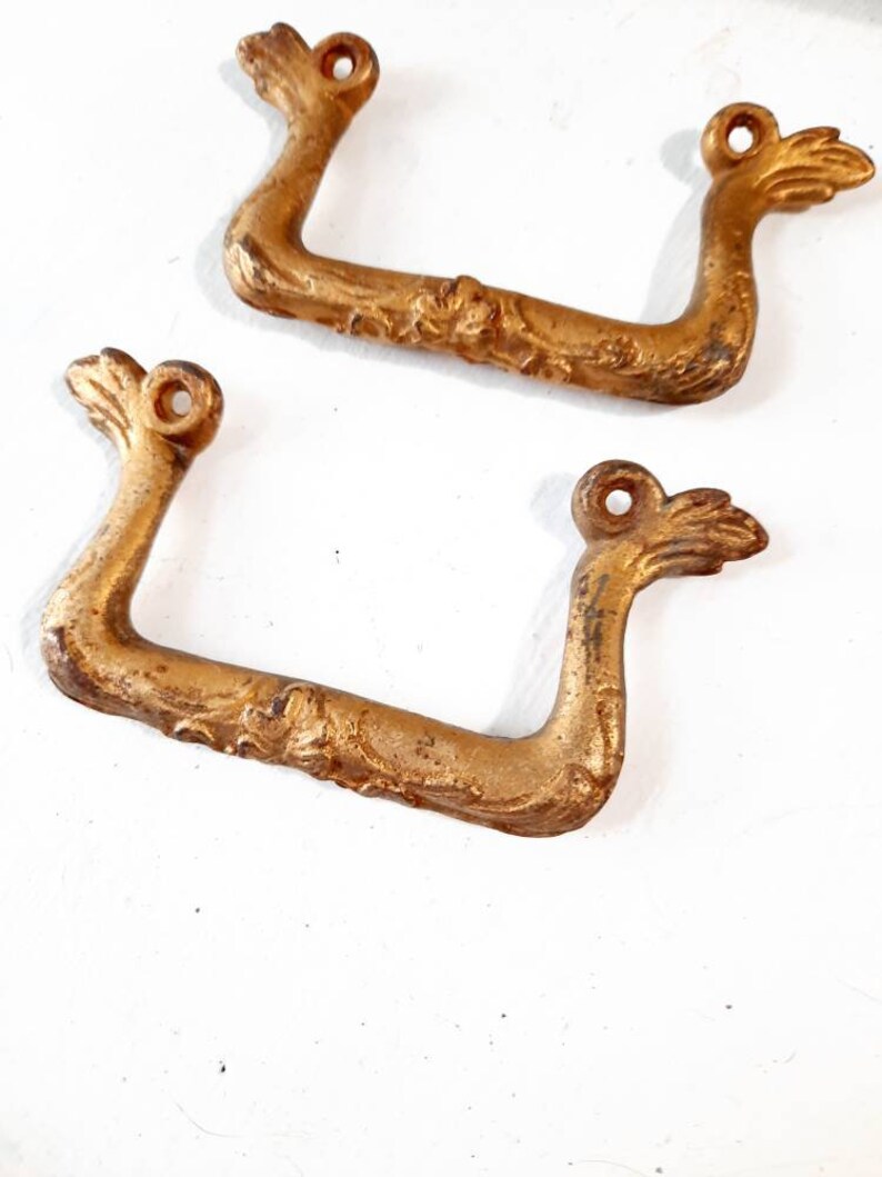 PAIR 2 1800s Antique Drawer Pulls Gold Victorian Hardware Etsy