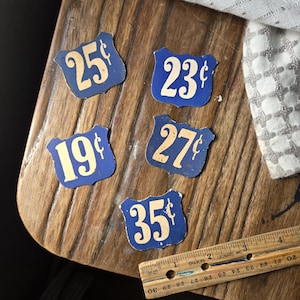 Lot of 5 antique price label card tags, vintage ephemera, midcentury numbers font, .25, .23, .27, .35, .19 cents, scrapbook junk journal