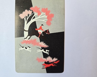 Vintage MCM graphic Fox Hunt Stylized Swap Playing Card – Mid-Century Modern / Art Deco Style Huntsman, Hounds & Fox small picture print