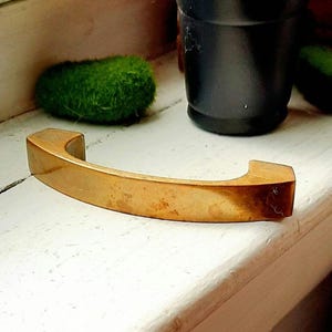 Vintage Stanley Gold Brass Drawer Pull, Distressed Cabinet Hardware