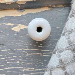 1 Vintage White Ceramic Knob Small 7/8" x 3/4" – tiny small Mushroom Donut Style Porcelain Pull, Hexagon center screw hole