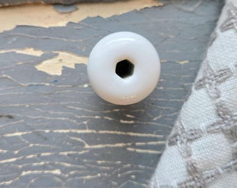 1 Vintage White Ceramic Knob Small 7/8" x 3/4" – tiny small Mushroom Donut Style Porcelain Pull, Hexagon center screw hole