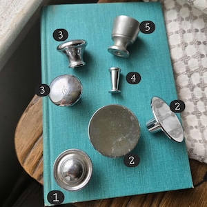 Retro Mid-Century silver metal drawer knobs SOLD SEPERATELY, polished, shiny chrome 2 inch flat disc, unique cabinet hardware