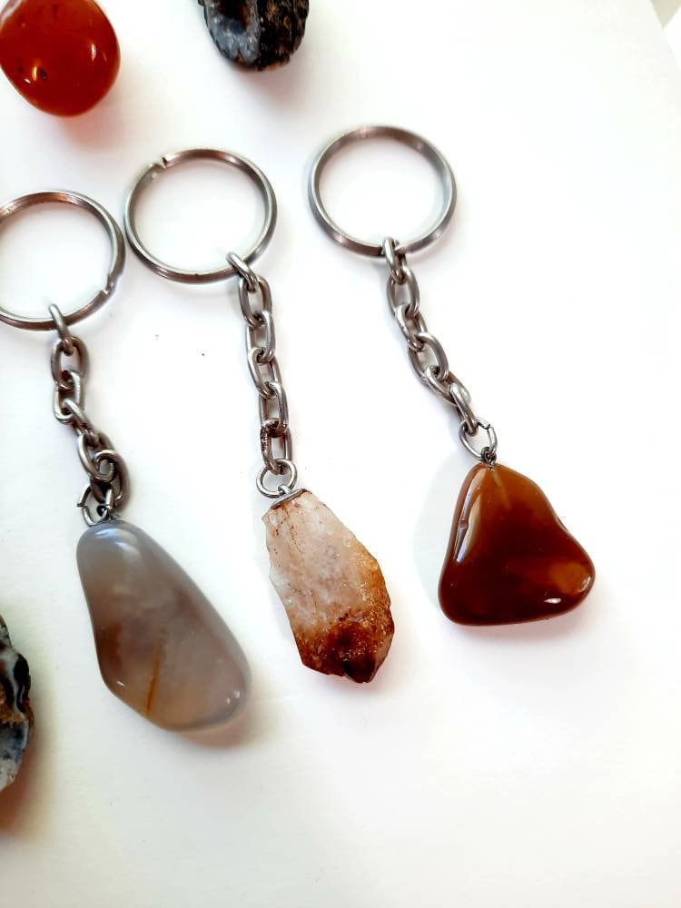 Key Chain With Little Rocks 1 Vintage Keychain With Real Stone Rock Key Chain - Agate Geode Crystal ...