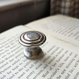 1 Vintage Metallic Drawer Knob - small 1 inch round Classic Mid-Century Hardware with aged patina, furniture restoration, lines