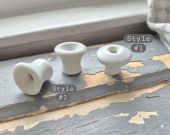Vintage 1" Small White Ceramic Cabinet Knobs – Classic Preowned Pulls, Sold Individually - Farmhouse Drawer Hardware