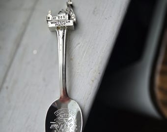 Vintage Michigan Souvenir Spoon Whitefish Point Lighthouse Silver Plate Engraved State Map Collectible, Lansing MI, Auto