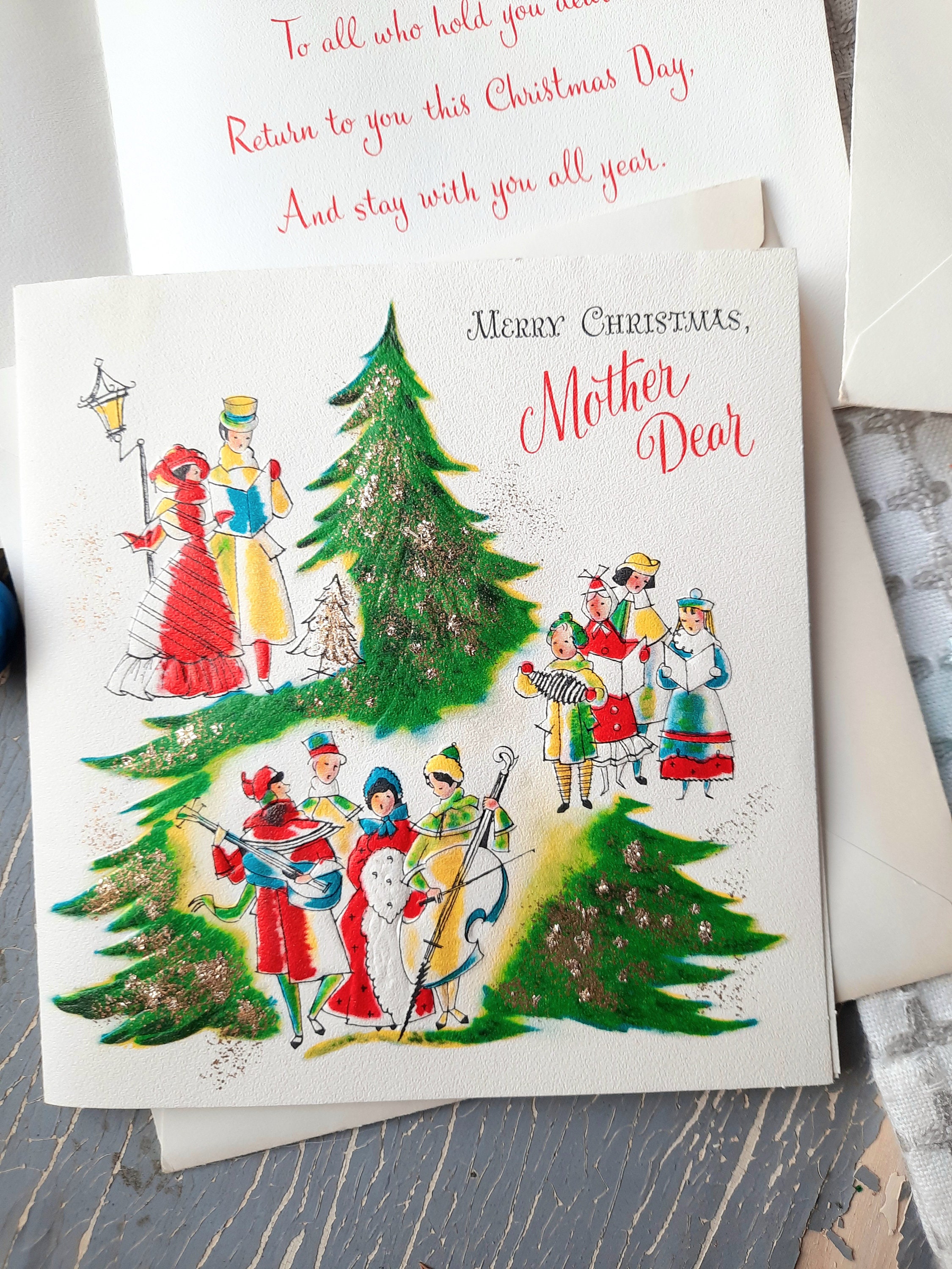 Vintage Mother Dear Christmas Card for Mom, Holiday Music Carolers,  Ephemera Greeting Old Fashioned, NOS Volland, Square With Envelope - Etsy, image size:2250x3000