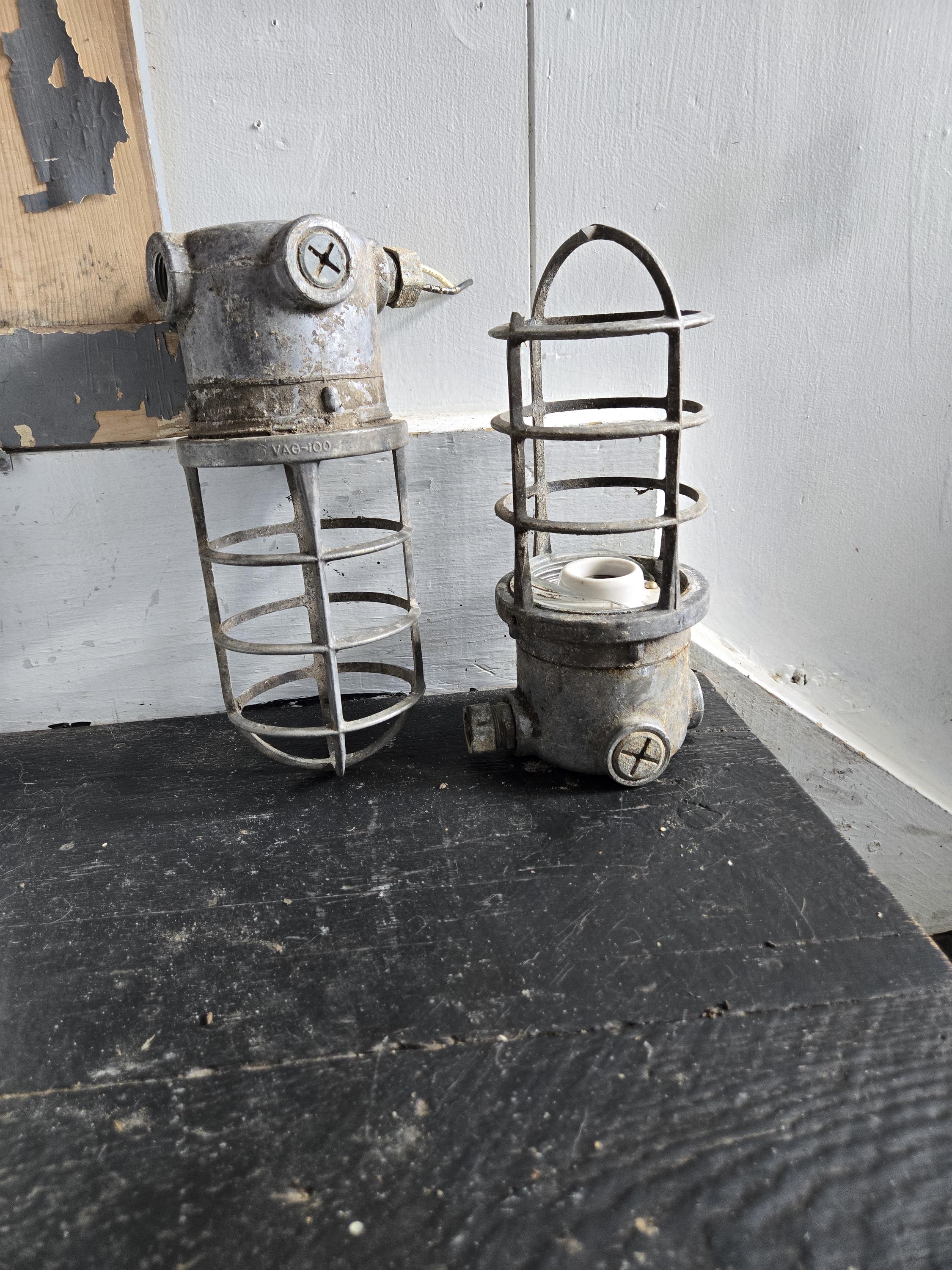 Antique Killark Industrial Light Fixture Cage, Vintage Cast Antique Killark Industrial Light Fixture Cage, Vintage Cast