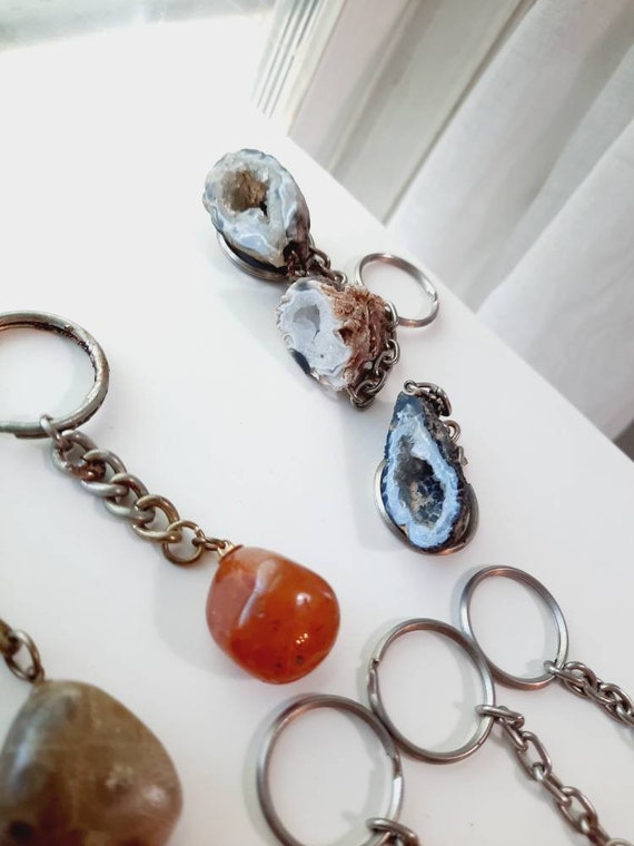 1 Vintage Real Stone Keychain - Agate Geode Cryst… - image 10