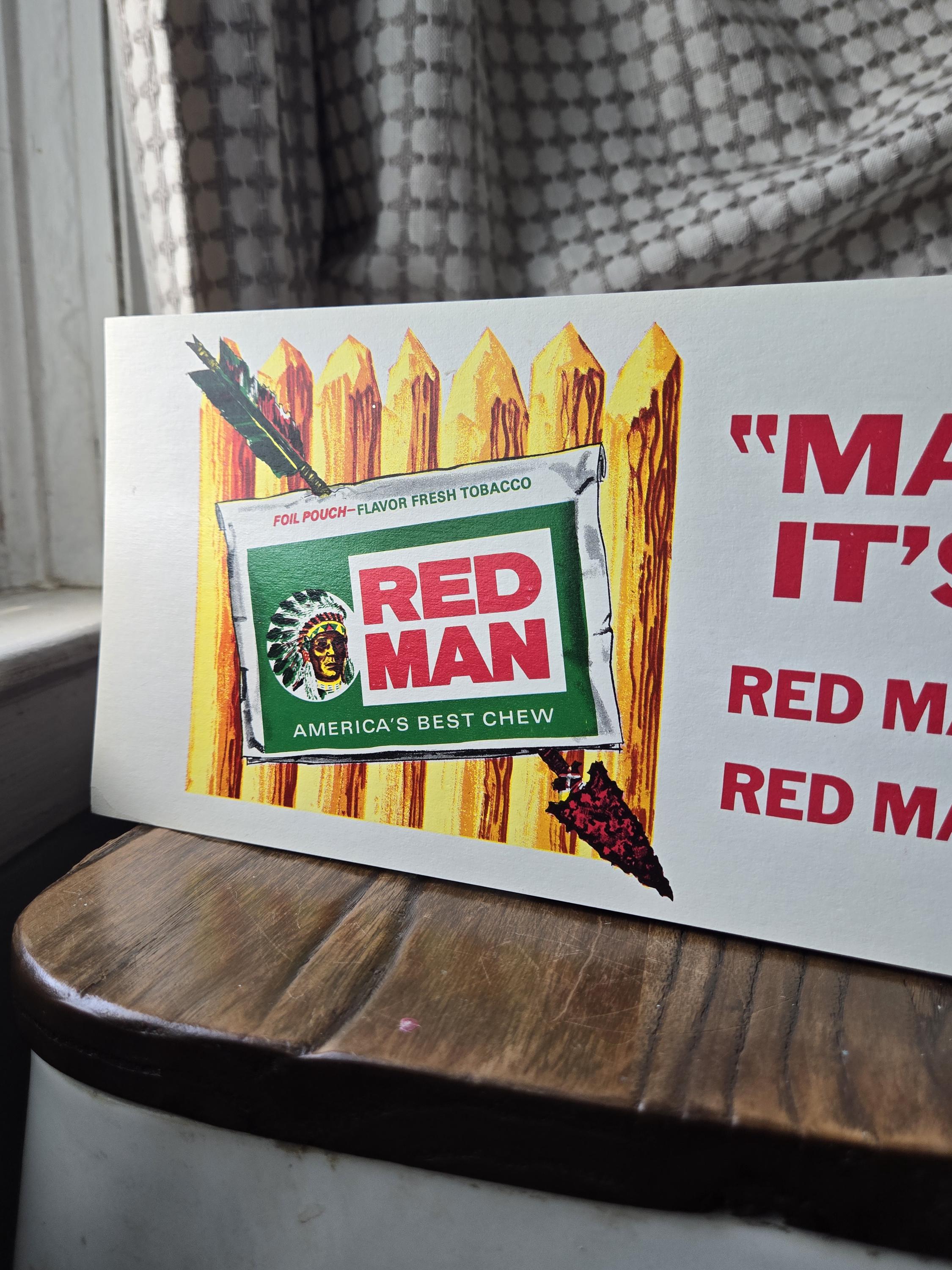 chewing tobacco logos Vintage Chewing Tobacco Advertising Sign Red Man America's Foil Pouch Best  Chew Tobacciana Memorabilia, Genuine Store Display Graphic Card