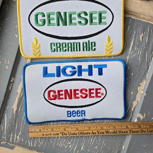 1 LARGE 8" 70s 80s vintage Beer patch Genesee Brewing Company uniform, Brewery Advertising, Rochester NY, embroidered, breweriana, cream ale