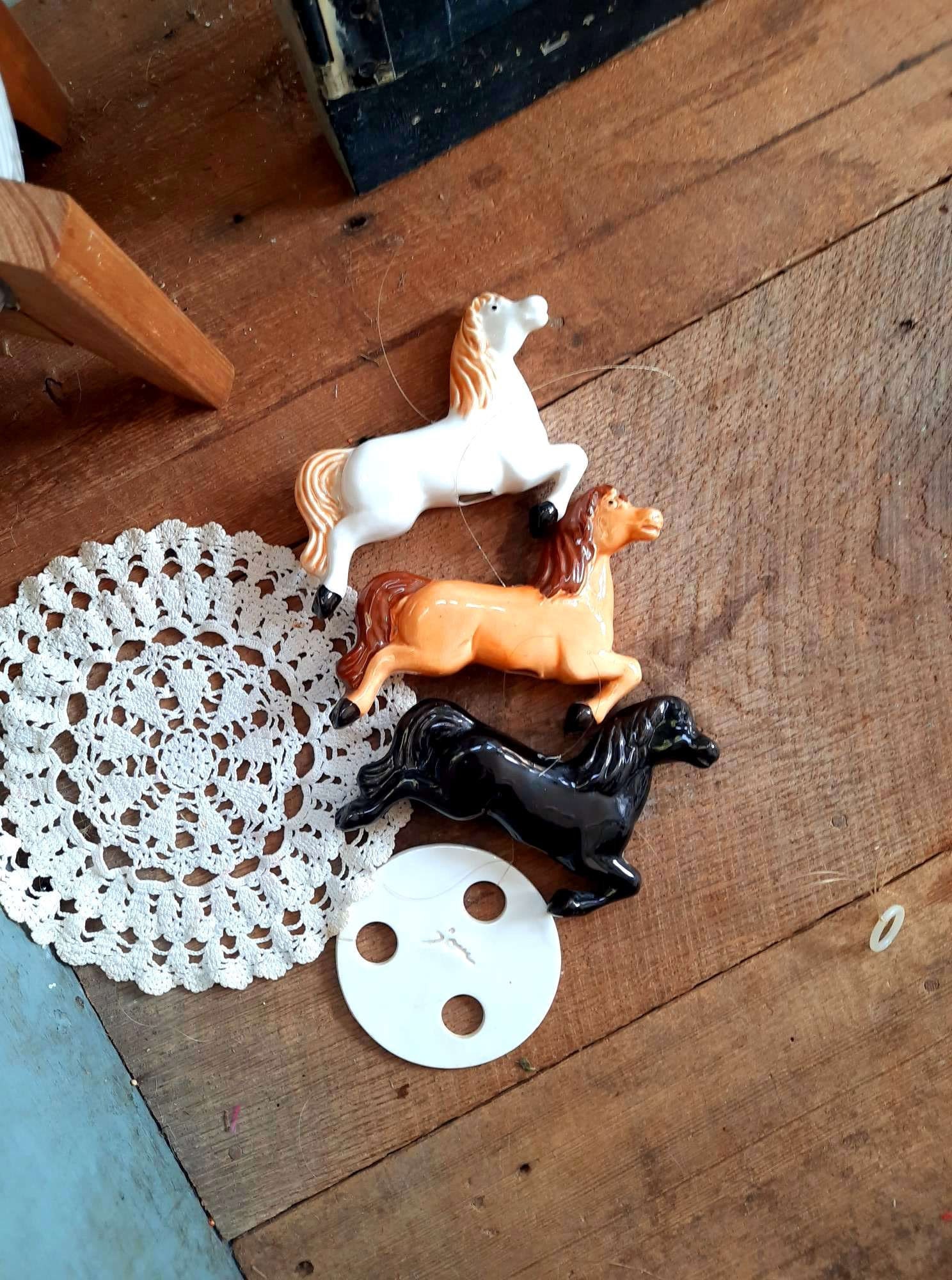3 Vintage Painted Ceramic Pony Horses for Mobile Antique Baby Etsy