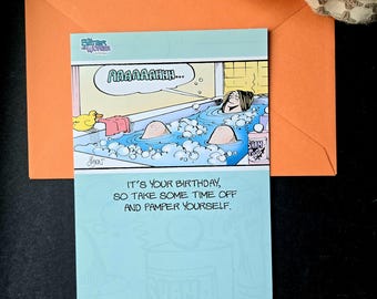 Vintage 2006 For Better or For Worse Funny Mom Birthday Card Lynn Johnston American Greetings, Unused NOS Bathtub Comic