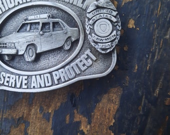 Boucle De Ceinture Vintage 1983 – Siskiyou American Lawmen – 'To Serve And Protect'