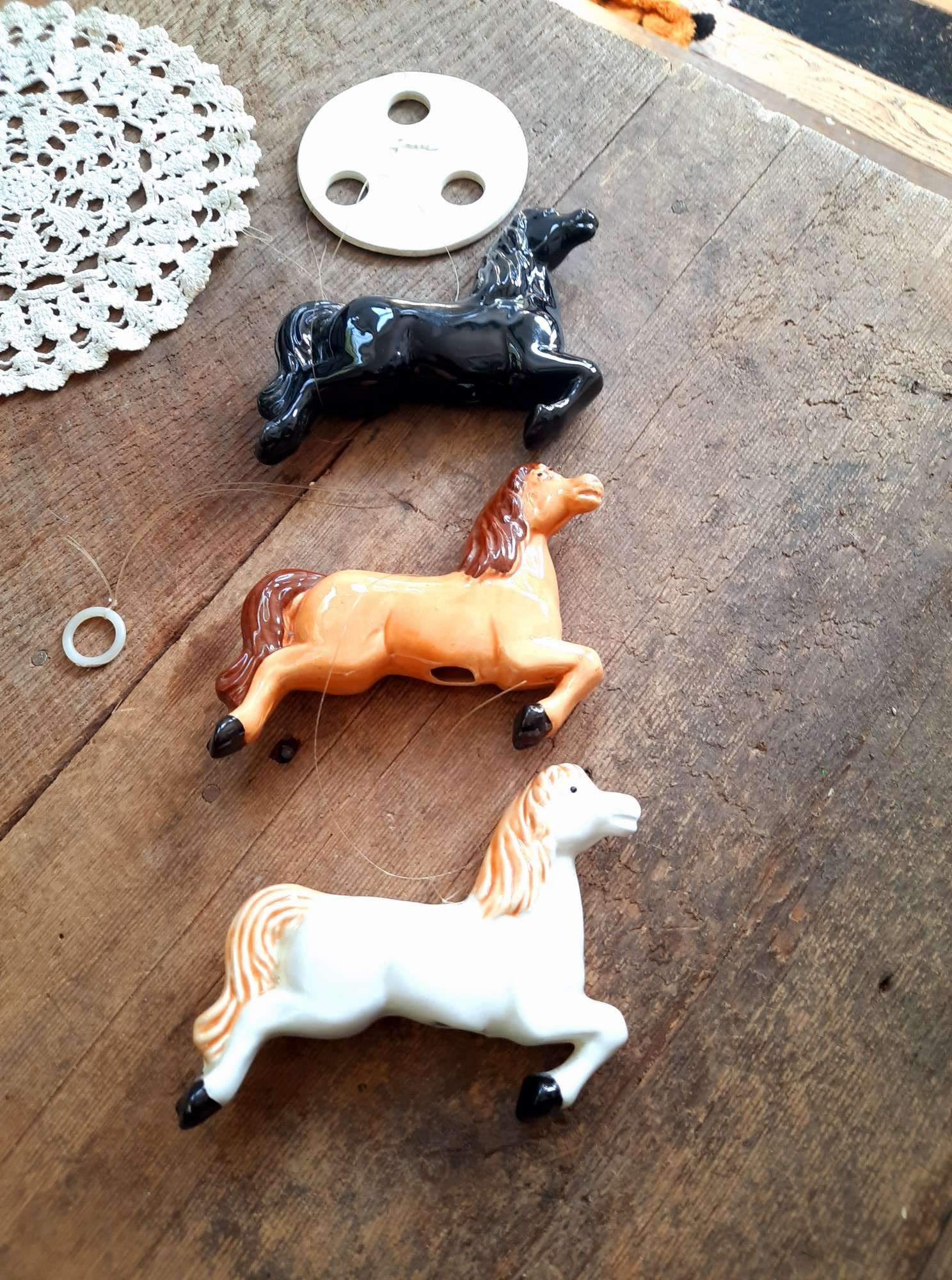3 Vintage Painted Ceramic Pony Horses for Mobile Antique Baby Etsy