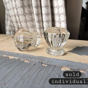 1 Vintage Clear Glass Knob drawer Pull, small 1.5 inch, clear faux crystal hardware for shabby chic dresser cabinet, hole center, 1 3/8"