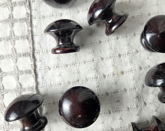 1 Vintage Wooden Knob - Unique Handcrafted Drawer Pull, very dark brown Nearly Black polished Wood hardware,  small rounded mushroom shape
