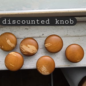 1 small Round Wood Knob, Cabinet pull, Wooden Hardware Vintage, old Farmhouse Dresser, Kitchen, 1 1/4", Maple faded Stained Brown, handle