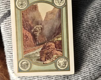 Vintage D&RGW Railroad Souvenir Playing Card Trout Fishing, Gunnison River Colorado state seals, Denver Rio Grande Western Train Canyon,