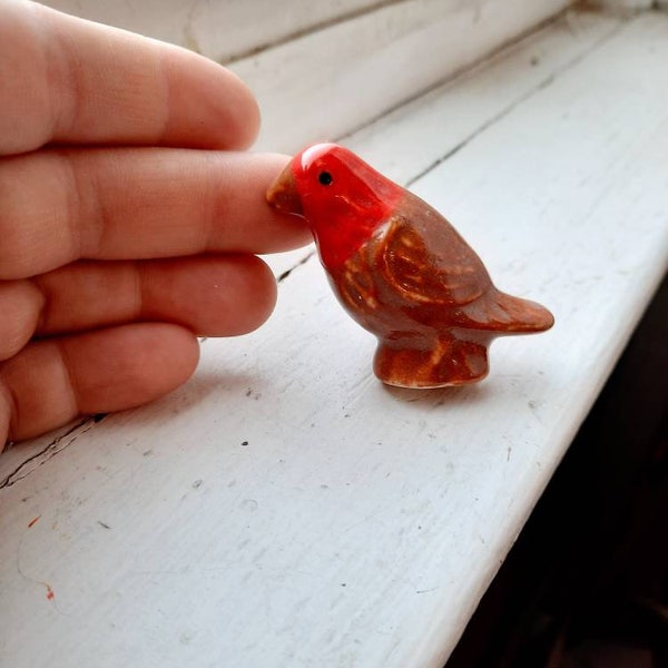 1 Vintage ceramic Bird drawer Knob pull, Painted knobs, hardware for cabinet dresser desk, office nightstand, red and brown, handle