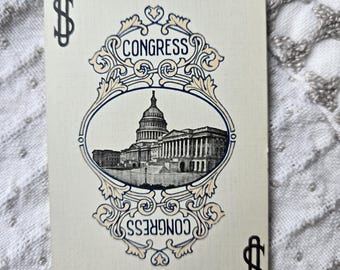 1 Vintage Playing Card, 606 Congress Ace of Spades Capitol Building Initial W Back 1920s USPCC, Mid-Century United States Dollar Money Sign