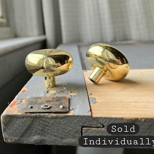 1 Vintage retro Solid Brass Round Drawer Knob - Shiny Gold 1.5" Pulls w/ Light Aged Patina, Sold Individually, Restoration Cabinet Hardware