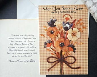 Vintage Retro Hallmark Son-in-Law Father's Day Card NOS New Old Stock Raised Woodgrain Flowers Gingham 1970s 1980s Unused