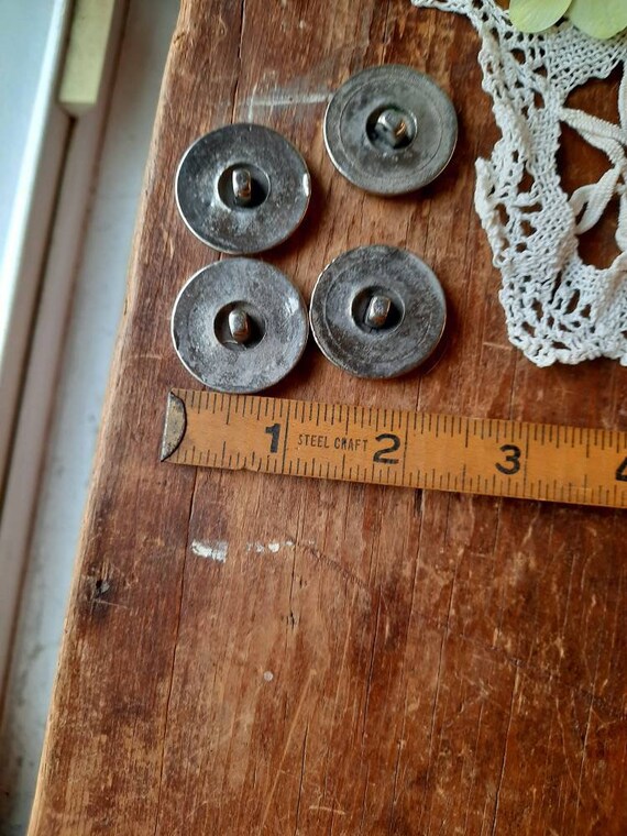 4 Antique Buttons Vintage Lot, SILVER Metal With Patina