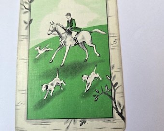 1 Vintage Jack of Spades Playing Card – Fox Hunt Scene Back | Equestrian Hounds Horse Rider Scrapbook Supplies, Collectible junk journal
