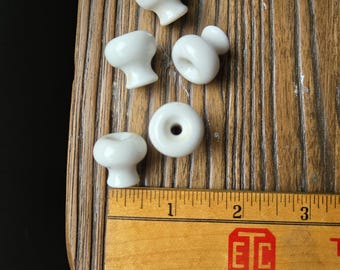 Vintage 3/4" Cream White Ceramic Donut Knobs - Miniature Drawer Pulls for Cubby Small Cabinet - Jewelry Box - Sold Individually