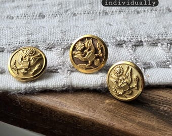 1 Vintage Button, US Army Great Seal Eagle for Uniform Cuff, Scovill Waterbury 5/8" Military Uniform United States WWI-era
