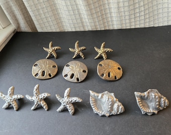 Vintage Nautical Ornate Metal Cabinet Knob - 1 Single Beach Decor, Shell Drawer Pull for Coastal Furniture hardware, starfish, sand dollar
