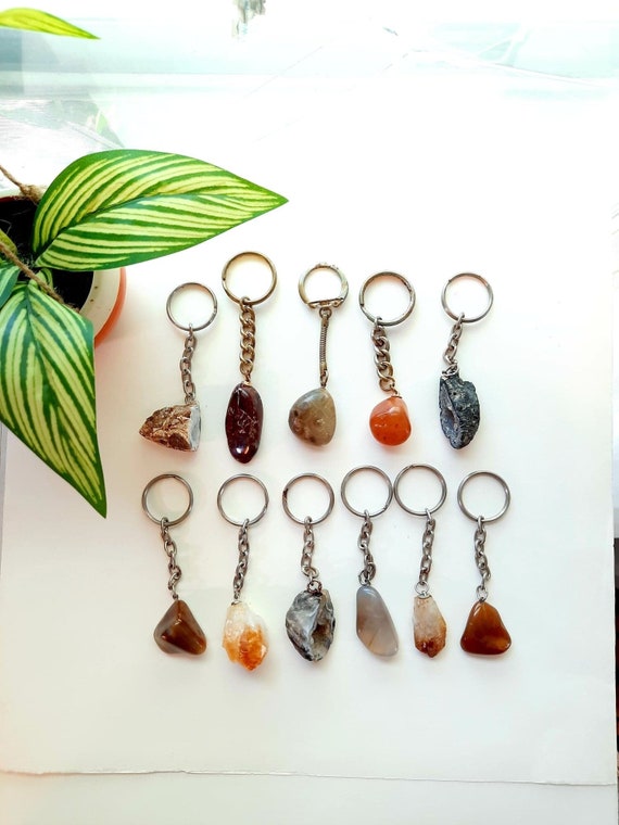 1 Vintage Real Stone Keychain - Agate Geode Cryst… - image 1