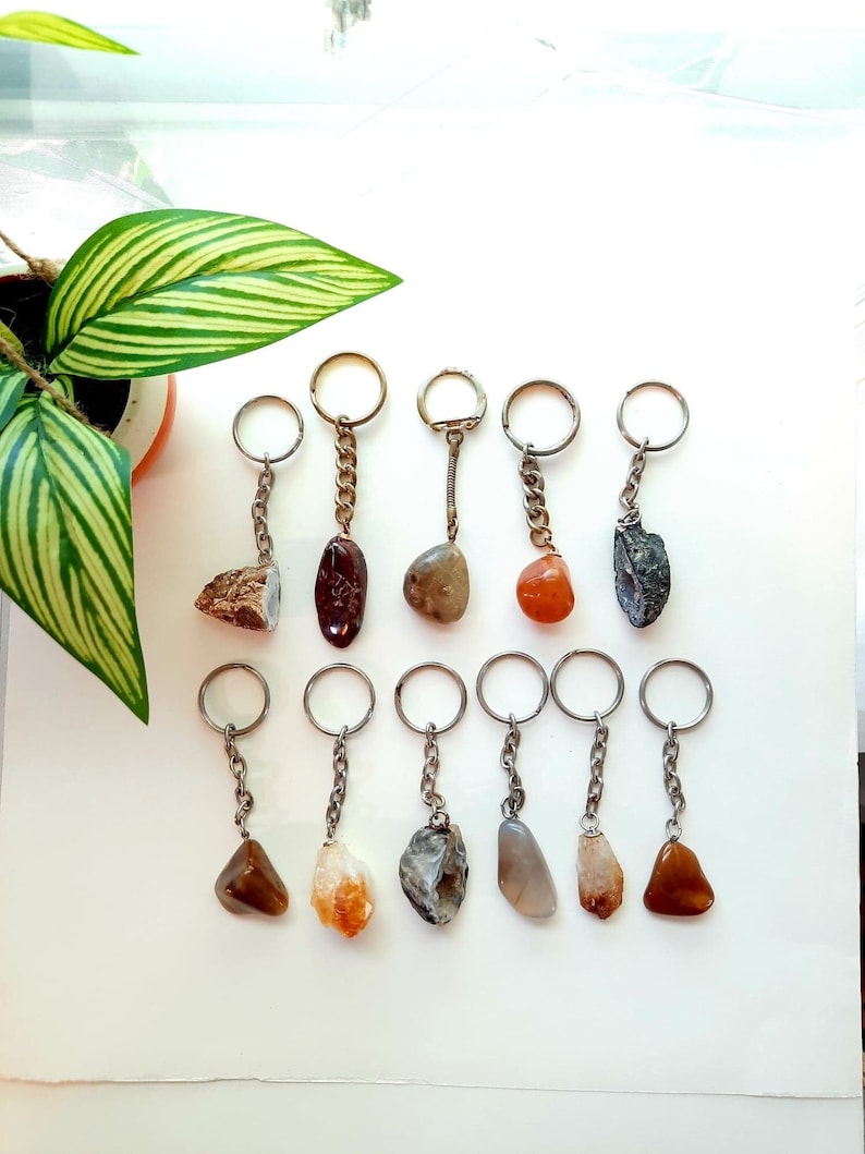 1 Vintage Keychain With Real Stone Rock Key Chain - Agate Geode Crystal ...