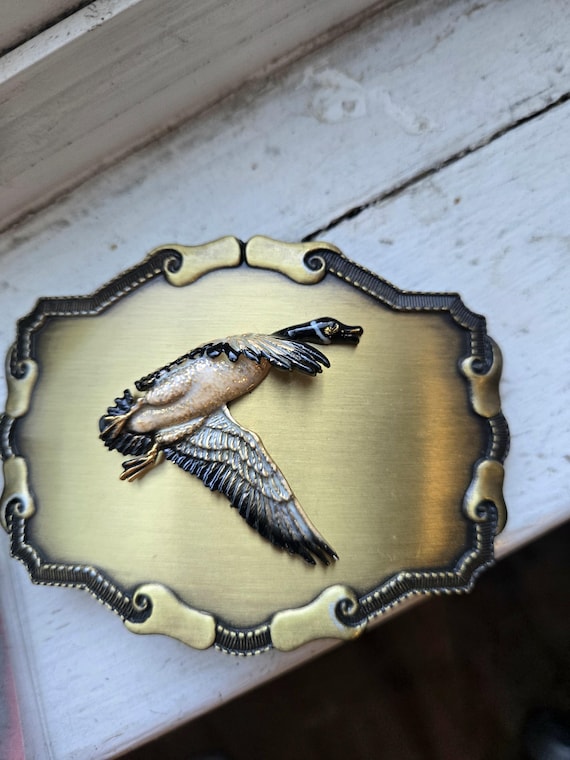 1970s Brass + Enamel Belt Buckle vintage 1970s leather belt Brass eagle buckle LIBERTY enamel  main image 3