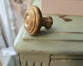 Vintage Solid Brass Cabinet Knob, Aged Gold Finish, Eastlake Style