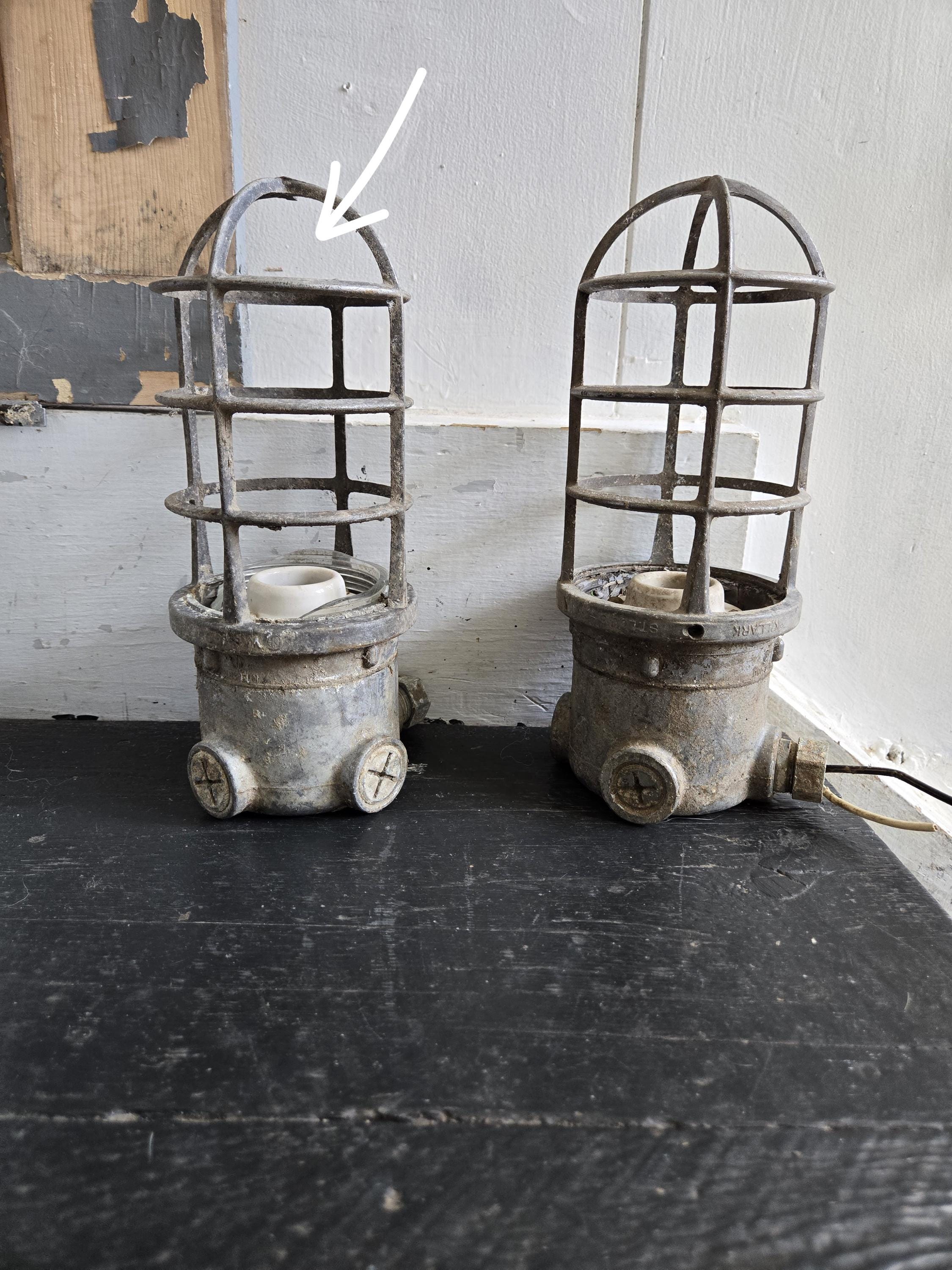Antique Killark Industrial Light Fixture Cage, Vintage Cast Antique Killark Industrial Light Fixture Cage, Vintage Cast