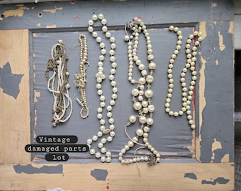 Vintage Parts Beads Lot Assorted Ivory Off-White Beige Pearl– Broken Pieces Strands for Jewelry Making & Crafts