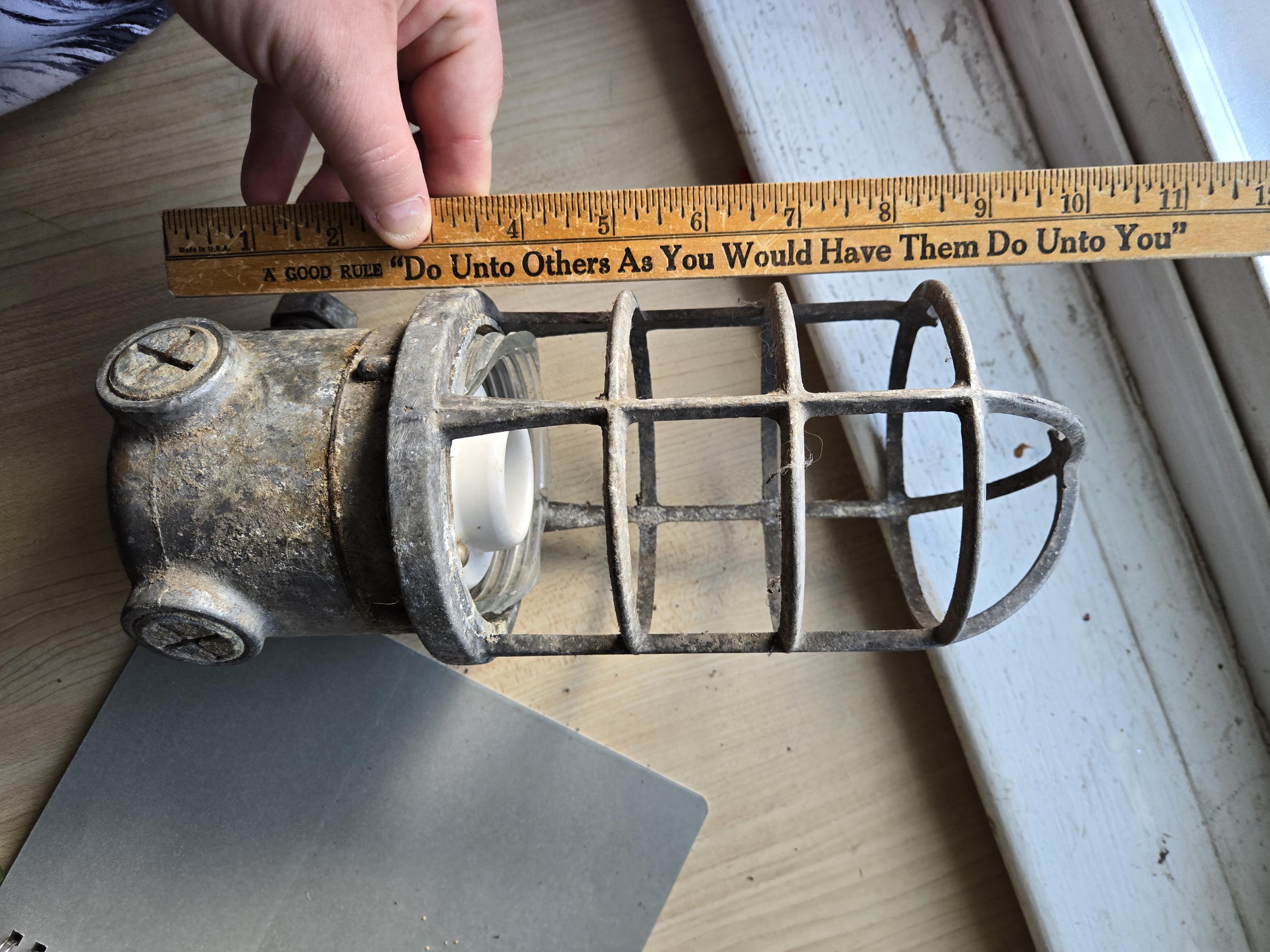 Antique Killark Industrial Light Fixture Cage, Vintage Cast Antique Killark Industrial Light Fixture Cage, Vintage Cast