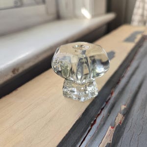 1 defect Vintage clear glass drawer knob with hole center, Depression hardware for craft, cabinet  1. 5" wide, 1.25" tall, 6 side hexagonal