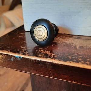 Vintage small knob for nightstand, antique drawer pull with gold brass center, night stand hardware, Espresso Brown