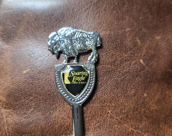 Vintage Soaring Eagle Casino & Resort Souvenir Spoon | Buffalo Bison Finial | Mt. Pleasant Michigan Native American Collectible, Silver Tone