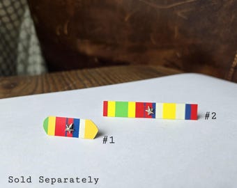Vintage U.S. Army Service Ribbon Bar Pins - Rainbow Multicolor Military Bar with Silver Star - Preowned Enamel Lapel Pins - Choose #1 or #2